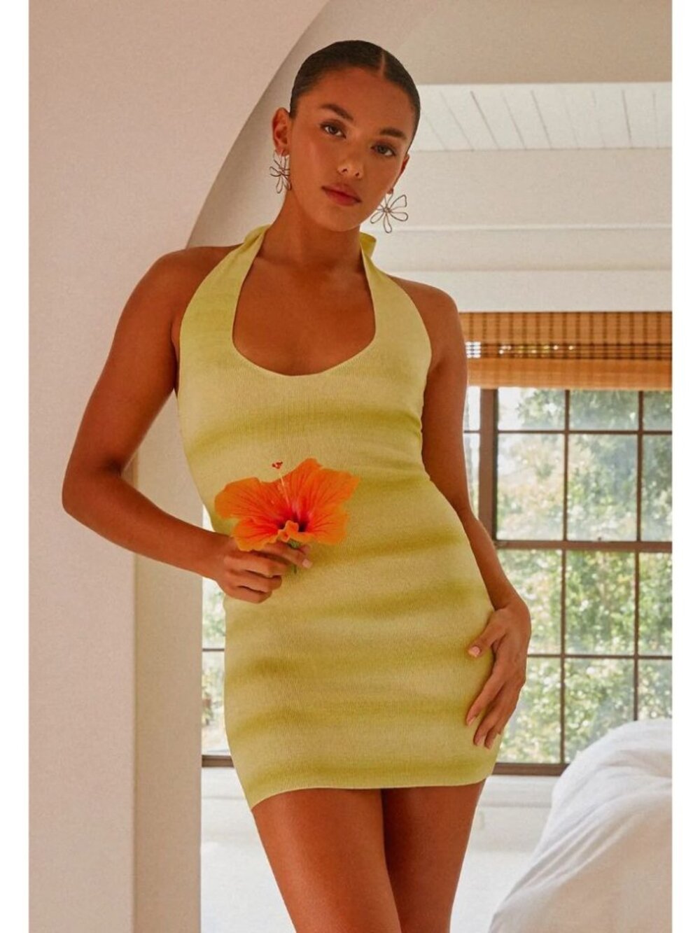 NWT Peppermayo Kallie Knit Mini Halter Dress Yellow Ombre Size S/M [jb]